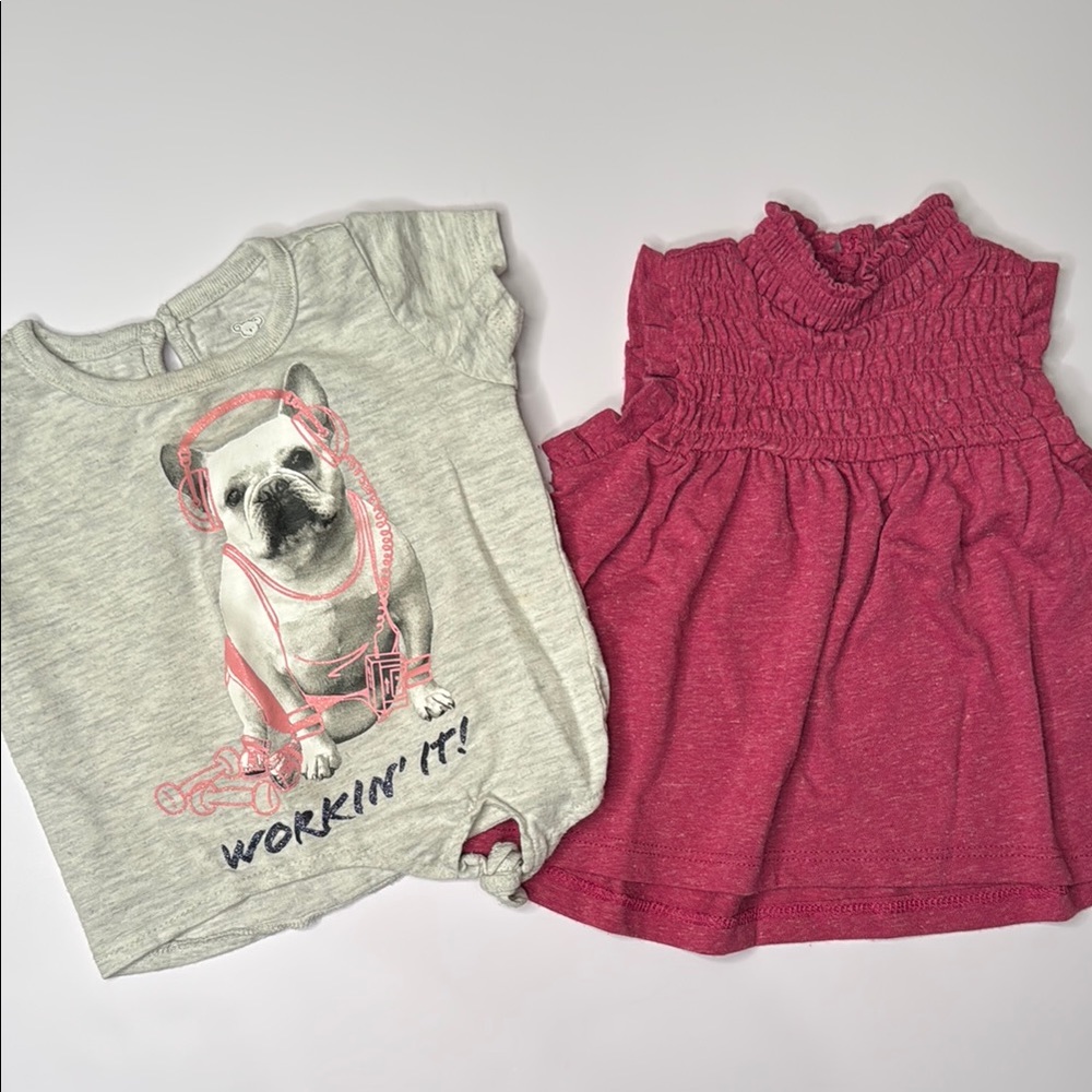 Gray Bulldog Graphic Tee and Pink Ruffle tank top